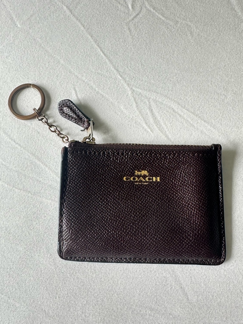 Coach Brown Leather Key & Card Holder with Gold Logo